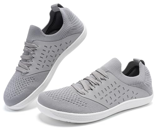 Womens Barefoot Shoes Wide Toe Box Trail Running Memory Foam Comfortable Trainers Lace-up Breathable Lightweight Walking Sneakers Grey UK 5
