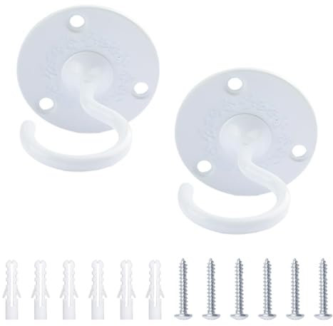 INCREWAY 2 PCS Sturdy Ceiling Hooks, Antique Style Wall Mount Screw-in Plate Hooks for Hanging Plants, Chandeliers & Home Decor - Heavy Duty Ceiling Hooks (White)