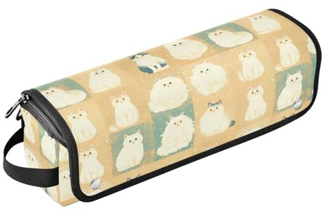 Weiße blaue Katzen-Haar-Werkzeug-Reisetasche für Frauen mit hitzebeständigem Pad-Heizwerkzeug, Reisetasche, Organizer für Glätteisen, Lockenstab, Haartrockner, Reisezubehör