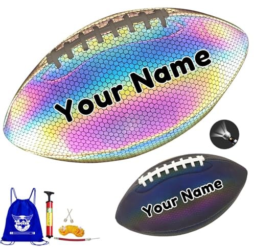 Generisch Personalisierter, im Dunkeln leuchtender Fußball, Fußball mit individuellem Namen, PU-Leder, mit Ballpumpe und Tragetasche (Holografisches PU-Leder, Größe 9)