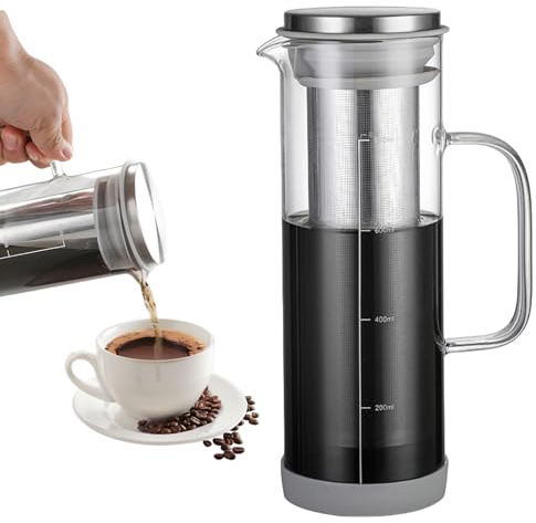 Cold Brew Kaffeebereiter 800ml, Cold Brew Coffee Maker, Cold Brew Kaffeekanne, Deckel mit Griff und Edelstahlfilter Geeignet für Outdoor Tragbare Cold Brew Flasche Ausguss für Eiskaffee, Eistee