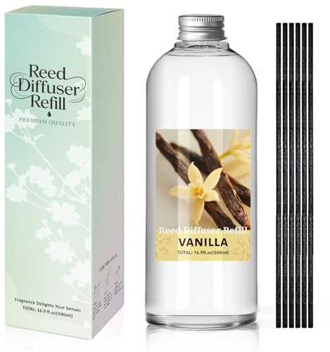 SCENTORINI Vanilla Reed Diffuser Refill Oil 500ml with 6 Sticks | Warm Vanilla Scent for Dining Rooms and Living Spaces, Ideal for Creating a Cozy Home Setting with a Rich Sweet Aroma