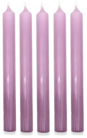 Solid Colour Dinner Candles, Pack of 5 Handmade Candles 20cm x 2cm Rustic Look Bistro Style Taper Candles (Wild Lavender)