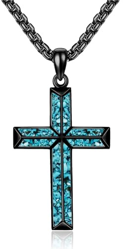 CUPENDA kreuz Halskette 925er Sterlingsilber Holz Türkis Abalone Muschel Kreuz Kruzifix Anhänger Halskette Religiöser Schutz Schmuck für Damen Herren Christlich