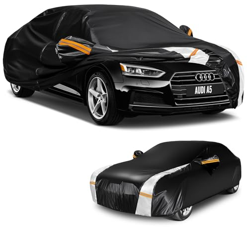 Tozaroa Universal Car Cover 100% Waterproof Breathable, Outdoor Full Cover All Weather Protection Rain Sun Dust with Zip and Cotton, Universal Fit Sedan (470-495cm) 3XL Black