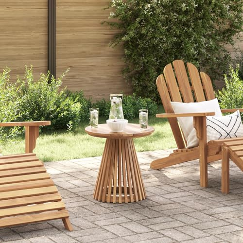SKTQYQO Runder Gartentisch aus massivem Teakholz, Ø 50 x 49,5 cm, für Balkon und Terrasse, minimalistisches Design mit Leistenstruktur, wetterfest
