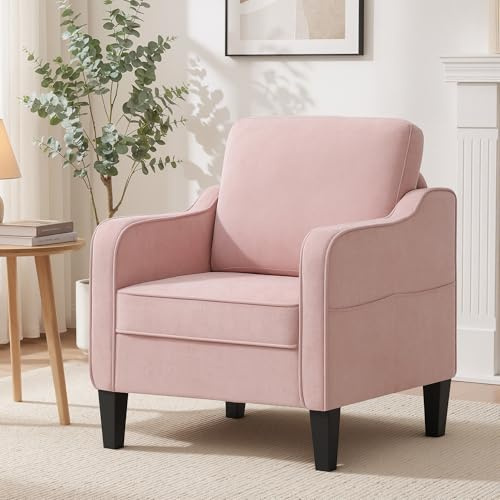 YUUIJOAA Ohrensessel mit Armlehnen und Seitenfächern, Bequem und Modern, Fernsehsessel Relaxsessel Lesesessel für Wohnzimmer Büro Schlafzimmer, 155 KG belastbar, Rosa