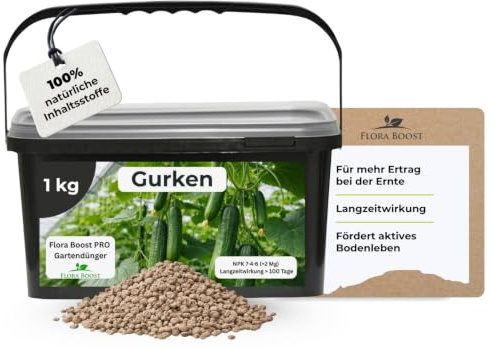 Flora Boost PRO Gurken Dünger 1KG, Flüssigdünger mit Langzeitwirkung | Langzeitdünger NPK 7-4-6 für Salatgurken, Einlegegurken & Freilandgurken