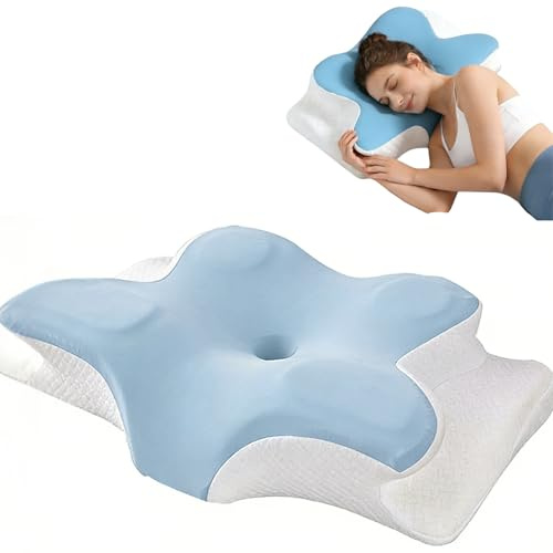 XEUXKER Cuscino Cervicale Per Dormire, Cuscino Ergonomico In Memory Foam, Adatto Per Chi Dorme Su Lati, Supini o Prono, Copriletto Rimovibile e Lavabile(62 * 41 * 12cm) (Blu)