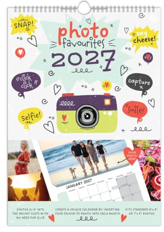 2027 A4 Photo Calendar - Insert Your Own 6x4 or 5x7 Photos - Customisable Spiral Bound Family Wall Planner Photograph Calendars Gift