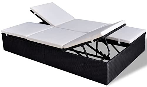 vidaXL Sonnenliege mit Auflage Doppelliege Gartenliege Relaxliege Gartenmöbel Liege Freizeitliege Strandliege Liegestuhl Poly Rattan Schwarz