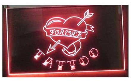 hotrodspirit - verre publicitaire neon tattoo coeur rouge forever tatouage