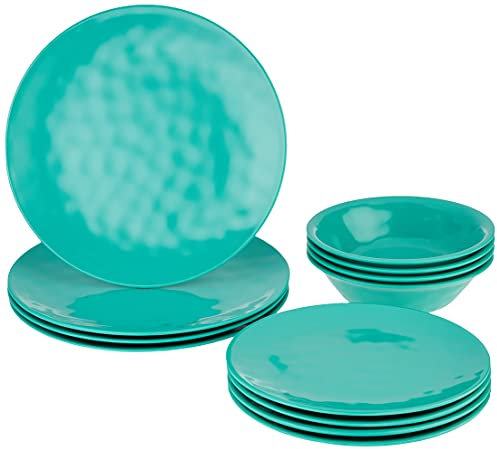 Certified International 89210RM Melamine 12 pc Dinnerware Set Service for 4 Teal