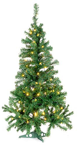 künstlicher Weihnachtsbaum Christbaum Tannenbaum grün 120 cm 241 Spitzen mit Ständer zzgl. 200 LED Lichterkette warmweiß grünes Kabel Trafo Xmas
