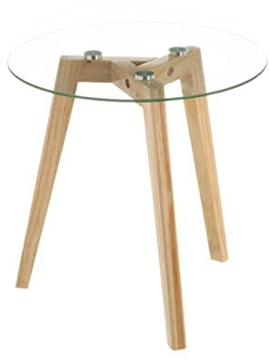 Mesa Auxiliar Redonda, de Cristal y Madera, Pequeña. Ideal para Salón/Cocina. Diseño Nórdico (40cm X 40cm X 40cm) - Hogar y Más