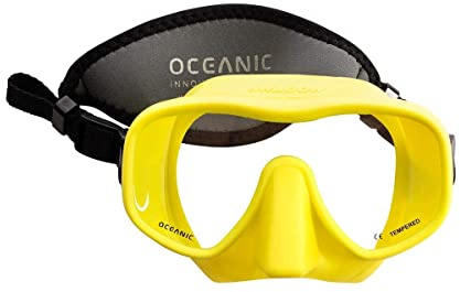 Oceanic Shadow Mask | Rahmenlose Tauchmaske mit geringem Volumen | ultraklare Linse | bequemer Silikonrock zum Tauchen & Schnorcheln | Gelb