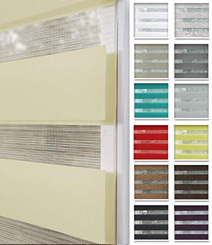 Home-Vision® DuoRollo Klemmfix, Doppelrollo ohne Bohren mit Klämmträgern, DuoRollos für Fenster und Türen (Creme, B40cm x H220cm)