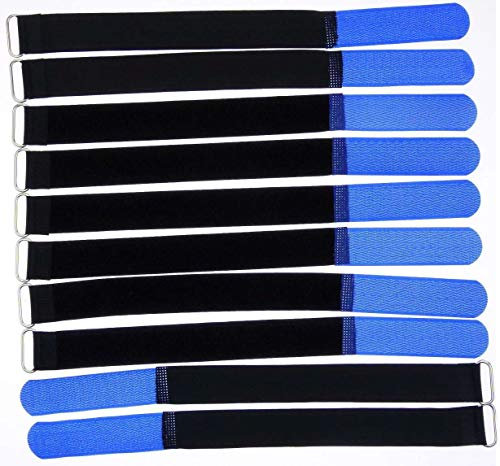 10x 30 cm x 25 mm wiederverschließbare Klett-Kabelbinder BLAU mit Metall-Öse - Kabel-Klettband 300 mm wiederverwendbar