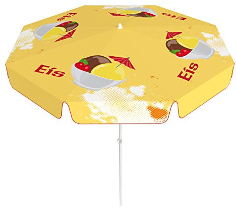Vispronet® Runder Sonnenschirm mit Volant ∅ 180 cm Eisbecher, Eiscafé ✓ 2-teiliger Schirmstock ✓ 4-teilig Bedruckt ✓ Durchdruck des Motivs ✓ kippbar