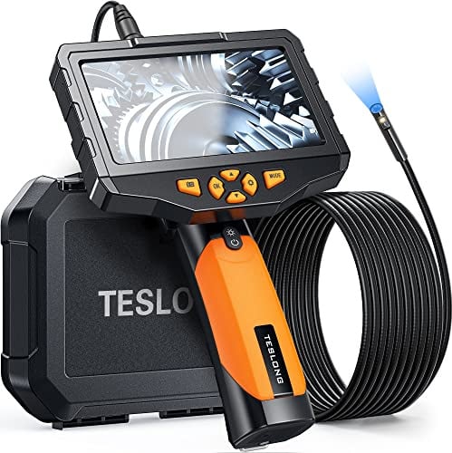 Teslong Inspection Camera, Dual Lens Borescope Camera with Light, NTS300 5 IPS Industrial Endoscope, 1080P Waterproof Flexible Mechanic Fiber Optic Snake Scope Cam for Wall Automotive Engine (16.5FT)