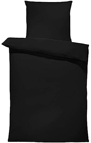 one-home Uni Bettwäsche Einfarbig Mikrofaser Garnituren Bettbezüge Premium Reißverschluss (schwarz, 2 teilig 135x200 cm)