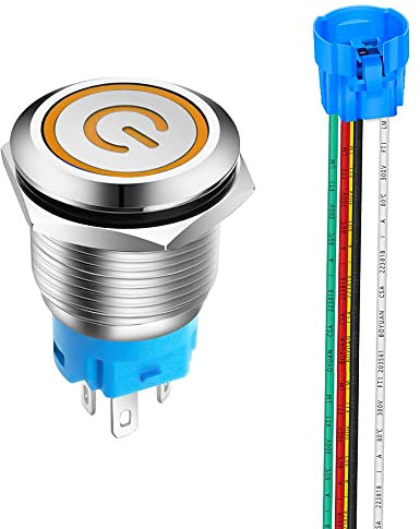 Gebildet 19mm Interruttore a Pulsante in Acciaio Inossidabile, Interruttori a Pulsante ad Aggancio, 12V-24V 5A LED 1NO1NC SPDT ON Off Interruttore a Levetta Impermeabile con Spina a Filo(LED Arancio)