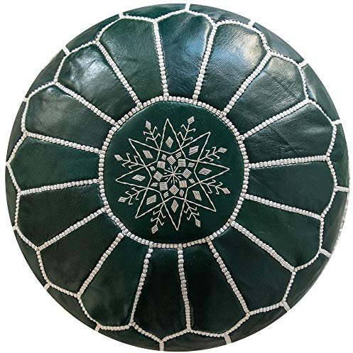 Poufs&Pillows Premium Echt Leder Pouf - Handgefertigt - Gefüllt geliefert - Ottoman, Sitzsack, Fußhocker, Polsterhocker, Puff (Grün)