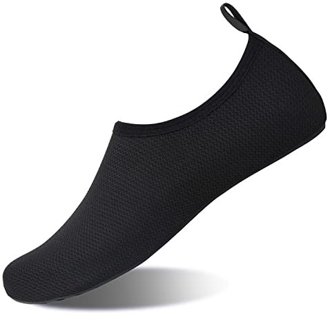 HMIYA Badeschuhe Strandschuhe Wasserschuhe Aquaschuhe Schwimmschuhe Surfschuhe Barfuß Schuhe für Damen Herren(Schwarz,42/43)