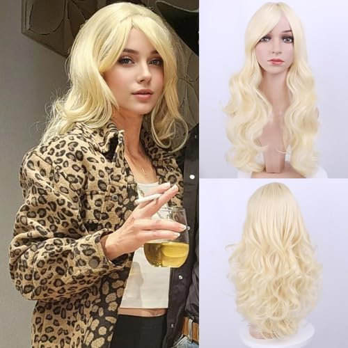 Colorful panda 32 Zoll/80 cm lange gewellte cosplay perücke für frauen, volles haar mit pony lange lockige synthetische perücke für mädchen, anime Cosplay Halloween kostüm party Perücke (blond)