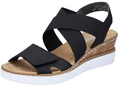 Rieker Femme V38g8 Sandale, Noir, 42 EU