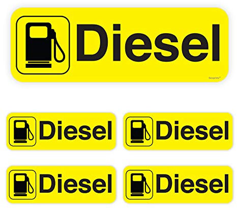 Pack of 5 Diesel Sticker for Fuel Cap Self Adhesive (64 x 22 mm) Waterproof Diesel Stickers for Cars, Trucks Sara Prints®