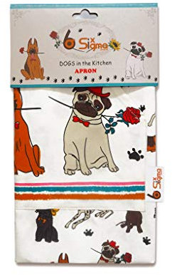 SiXsigma Sports Kitchen Chef Aprons for Women & Men - Quick Dry Adjustable Cooking Apron's for BBQ, Bakers & Smoker Grill Aprons - Perfect Mothers Day Gifts For Cooking Lovers (Half White-Dogs 1)