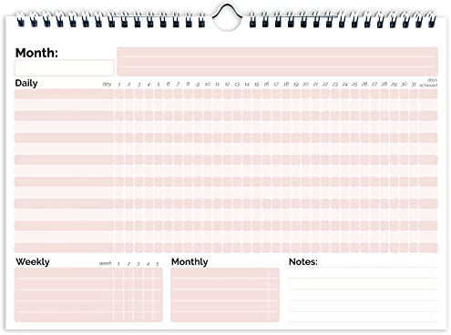 Hadigu Habit Tracker Kalender (undatiert 12 Monate) mit Spiralbindung und Aufhänger, A4-Größe (21,1 x 29,7 cm), Gewohnheitsplaner, täglicher, wöchentlicher und monatlicher Gewohnheitstracker,