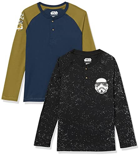 Amazon Essentials Disney | Marvel | Star Wars Boys' Long-Sleeve Henley T-Shirts, Pack of 2, Star Wars Icons, 5 Years