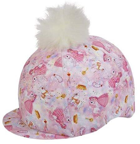 Elico Pink Pony Princess Lycra Riding Hat Cover with Faux Pom Pom for Girls