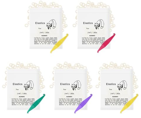 Annhua 5Pack Kieferorthopädische Zahnspangengummis, Elastische Gummibänder für Zahnspangen, Zahnlücken, Krumme Zähne, etc, 5 Pcs Platzierer für Zahnspangen enthalten (Streifenhörnchen 1/8 3.5OZ)