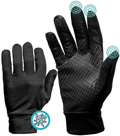 ElephantSkin Sporthandschuhe Antiviral & Antibakteriell Behandelt | Atmungsaktive Fitness Handschuhe | Touch Kompatibel | Schwarz (M)