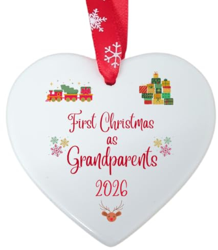 Second Ave First Christmas as Grandparents - Pallina da appendere a forma di cuore, in ceramica, colore: Bianco