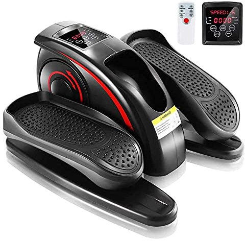 AMAZOM Entrenador De Máquina Elíptica Eléctrica, Ejercitador De Pedal para Bicicleta Debajo del Escritorio, Mini Bicicleta Estática para Pedder De Piernas Portátil con Monitor De Pantalla,Negro