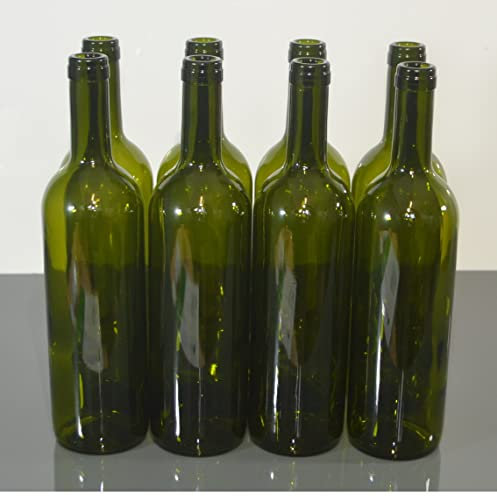 Botella de vino de 750 ml, botella vacía para licor sin/con corcho, 8 unidades, sin corcho, color verde oliva