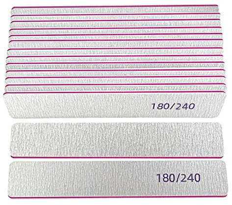 Lofuanna 15 Pezzi Lime per Unghie, 180/240 Lime per Unghie Quadrate Professionali Grana a Doppia Faccia, Strumenti per Manicure Lavabili per Uso Domestico o in Salone