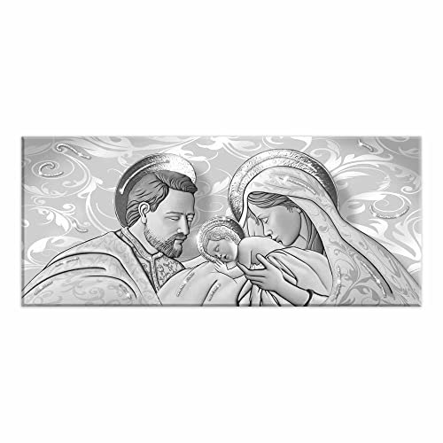 Lupia - Modernes Glitzerbild der Heiligen Familie auf Leinwand, Umweltfreundlicher Holzfaser-Rahmen, Elegantes Design, Passend für Alle Einrichtungsstile, Silber, 52 x 122 cm, PVC-Leinwand