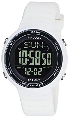 PINDOWS Damen Digital Armbanduhr Damen Armbanduhr für Damen Uhr Sportuhr Damen Digitaluhr Unisex Uhr Teenager Uhr mit 3 Alarmgruppen Licht wasserdichte Countdown Stoppuhr Multifunktions Armbanduhren