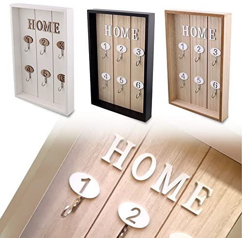 ANTEVIA - Armoire à clés en bois 30 x 20cm beige avec 6 crochets | PLUS DE 10 MODÈLES | Porte clef mural (Key home beige)