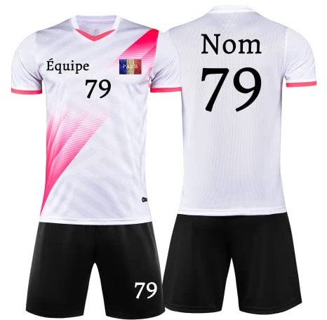 Maillots de Football T-Shirt Adultes et Enfants Vêtements de Football Maillot Football Personnalisé n'importe Quel Nom Numéro Logo (Blanc-Rose)
