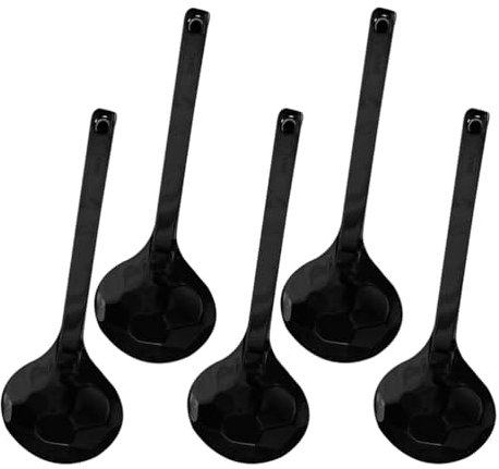 Hemoton 5 Pcs Melamine Japanese Style 8.17 Long handle Soup spoon Ramen Ladle Spoon for Udon Ramen Noodle Soup Pho Hot Pot, Deep Oval Hook Design, Dishwasher Safe, Black