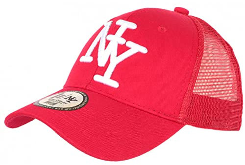 NY Mesh Cap Rot und Weiß Trucker Baseball Fashion Gybz – Uni, rot, Einheitsgröße