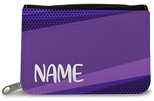 GRAVURZEILE Bedruckte Geldbörse - Abstrakt Design - Personalisiert mit Name - Geschenk für Kinder & Teenager für Taschengeld Fahrkarte - für Jungen Mädchen Schüler zum Geburtstag - Farbe: Lila