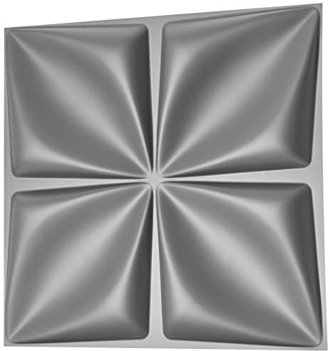 NOVECRAFTO 3D Wall Panels - 20 Sheets Covering 53.82 sq ft (5 sqm) - Decorative Cladding Panel Size 19.7x19.7 (50x50cm) - Interior PVC Panelling Symmetrical Quilted Fold Design in Silver Color