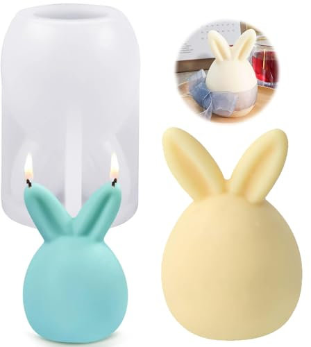 Ostern Kaninchen Silikonform, 3D Osterhase Kerzenformen, Hase Form Silikon Backform, Kerze Silikonform Ohren Hase Kaninchen, Osterhase Silikon Form für DIY Seife, Kerzen, Schokoladenkuchen (1PCS)